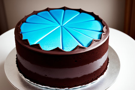 Chocolate cake with blue decoration on top. Shallow depth of fieldの素材