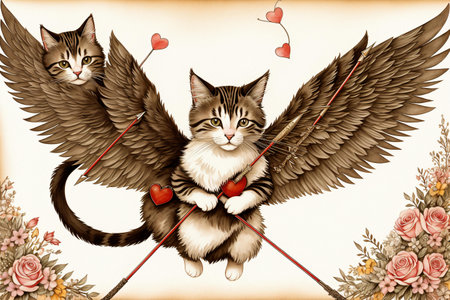Cute cat with bow and arrow in the form of heart.の素材