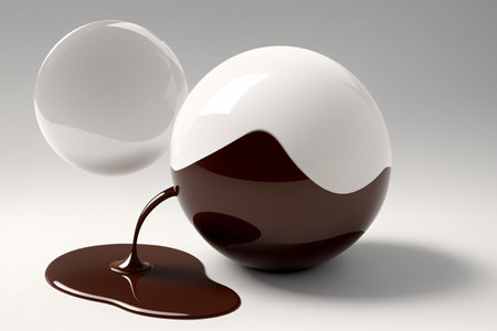 3d rendering of a chocolate ball and a drop of chocolate.の素材
