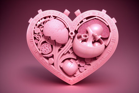 3d illustration of a pink heart with gears and cogwheelsの素材