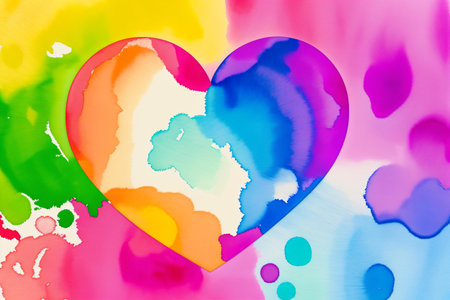 Colorful heart shape on abstract watercolor background. Love concept.の素材