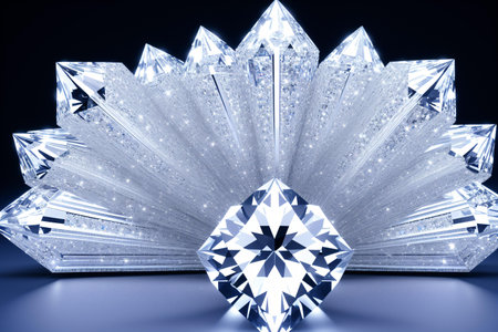Diamonds on a blue background. 3d rendering. 3d illustration.の素材