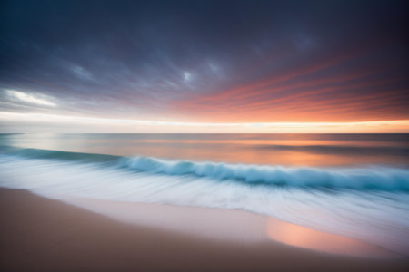 Photo pour Beautiful sunset on the beach. Soft focus, long exposure. - image libre de droit