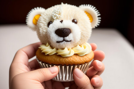 Cupcake with a teddy bear on a white background.の素材