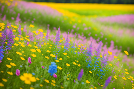 Meadow with wildflowers and colorful flowers in summer.の素材