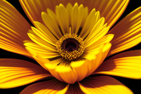 Closeup of a yellow gerbera daisy on black backgroundの素材