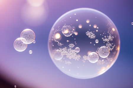 Soap bubbles with abstract bokeh background. 3D renderingの素材