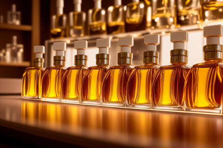 Bottles of perfume on the shelf in the store. 3d renderingの素材