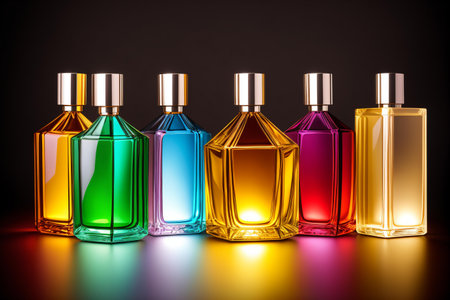 Perfume bottles isolated on black background. 3d illustration.の素材