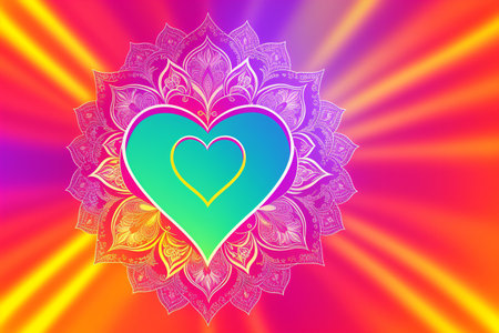 Colorful mandala with heart on gradient background. Vector illustration.の素材