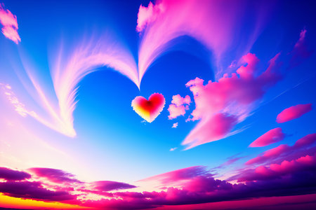 Valentine's day background with heart on the sky and cloudsの素材