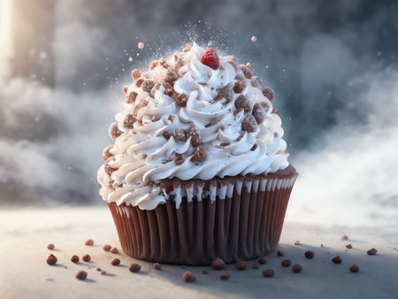 Whipped Cream Windbeutel Delicious and Sweet Treat Isolated on a White Background . AI Generated. AI Generated.の素材