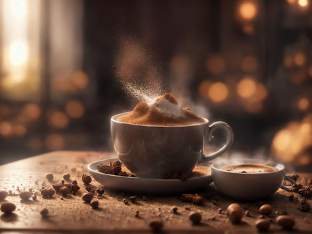 Autumn Cappuccino Coffee Arrangement . AI Generated. AI Generated.の素材