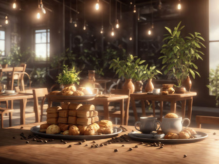 Cozy Coffee Shop A 3D Rendering . AI Generated. AI Generated.の素材