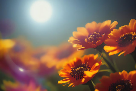 Calendula flowers in the garden. Soft focus. Vintage style.の素材