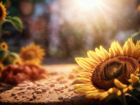 Sunflower and sunflowers on the background of the sun.の素材