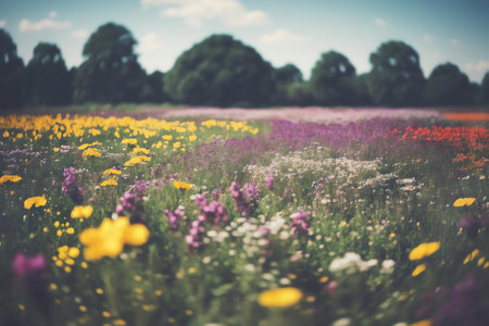 Representation of Surreal Flower Gardens and Meadows Painting. AI Generated. AI Generated.の素材