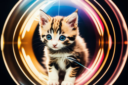 Image of Kitten in a Soap Bubble. AI Generated.の素材