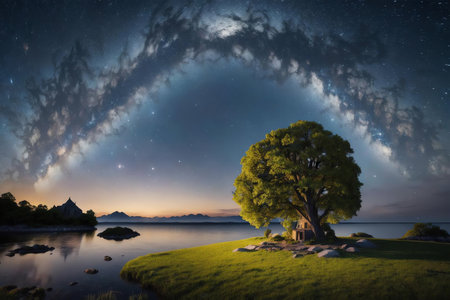 A Dreamy Sphere in the Night Sky. AI Generated.の素材