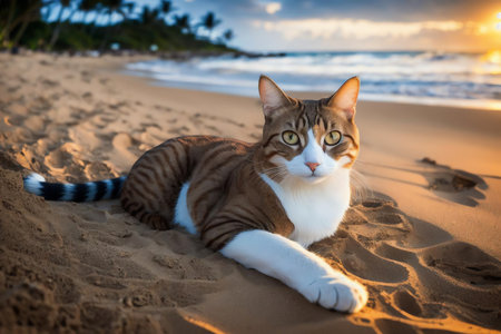 Feline Paradise A Seaside Getaway for the Purrfect Vacation . AI Generated.の素材