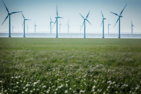 Green Hydrogen Production with Wind Turbines. AI Generated.の素材