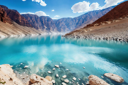 Majestic Mountains and the Blue Dead Sea. AI Generated.の素材