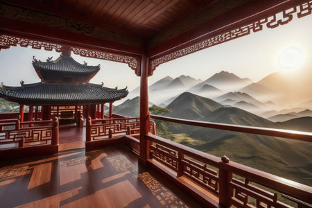 Serene Beauty Traditional Chinese Buddhist Temple. AI Generated.の素材