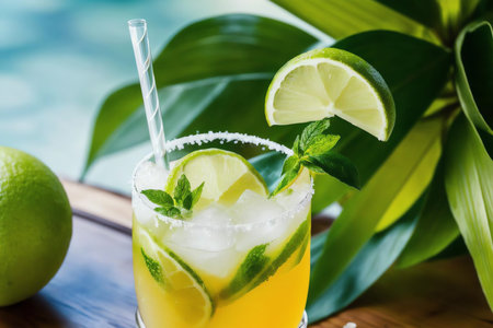 The Brazilian Classic Caipirinha Cocktail. AI Generated.の素材