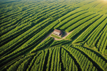 Golden Hour Over Watermelon Fields. AI Generated.の素材