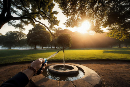 Nurturing Nature A Sunset Watering. AI Generated.の素材