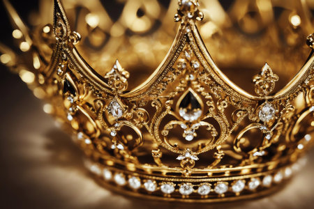 Regal and Luxurious Royal Gold Crown on Golden Background. AI Generated.の素材