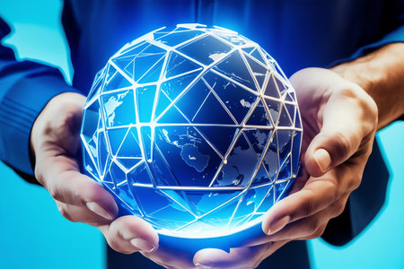 Global Technology in the Hands. AI Generated.の素材