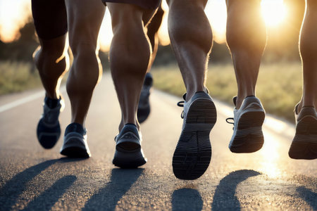 The Beauty of Running A Sunrise Group Run. AI Generated.の素材