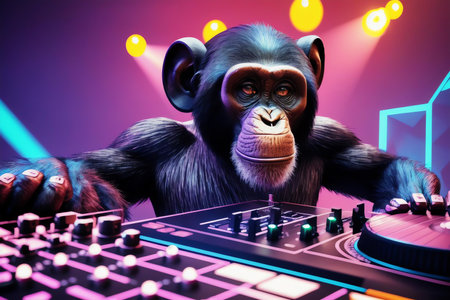 Wild Beats The Chimpanzee DJ. AI Generated.の素材