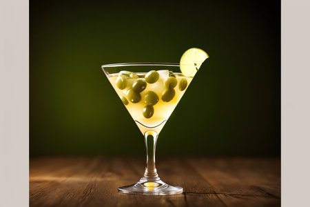 Classic Dry Martini Cocktail with Green Olives. AI Generated.の素材