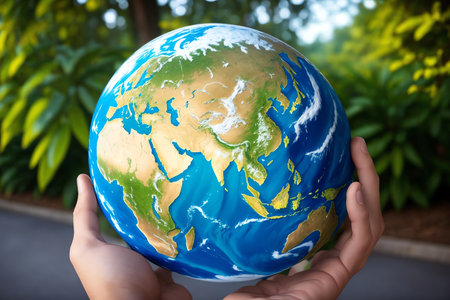 Greening the Globe Celebrating World Environment and Earth Day. AI Generated.の素材
