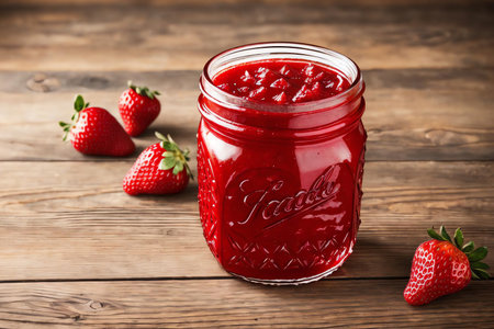 Homemade Strawberry Jam with Fresh Berries. AI Generated.の素材