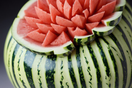 Intricate Watermelon Carving Contest. AI Generated.の素材