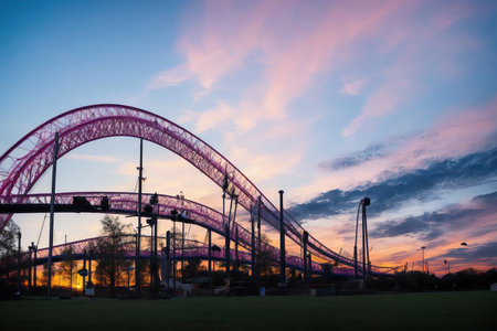Twists and Turns Roller Coaster Silhouette Photo. AI Generated.の素材