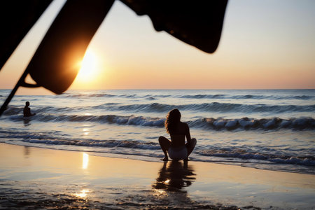 Beach Therapy with a Warm Silhouette. AI Generated.の素材