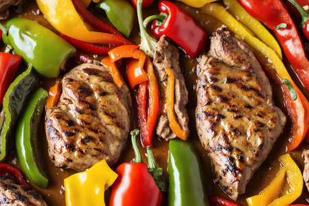 Vibrant Fajita Ingredients with Juicy Chicken and Tender Steak. AI Generated.の素材