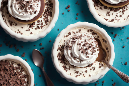 Layered Vanilla and Chocolate Pudding Dessert. AI Generated.の素材