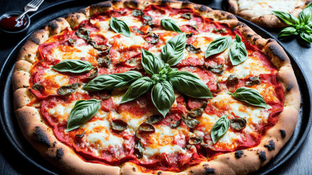 Fresh Basil Pizza. AI Generated.の素材