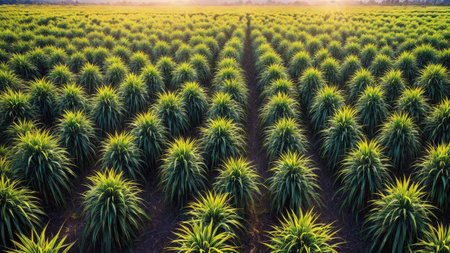 National Geographic s Vibrant Sugar Cane Field. AI Generated.の素材