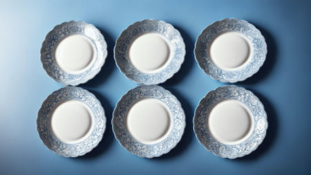 Set of Four Blue and White Oyster Plates. AI Generated.の素材