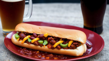 Chili Dog and Beer The Perfect Pairing. AI Generated.の素材