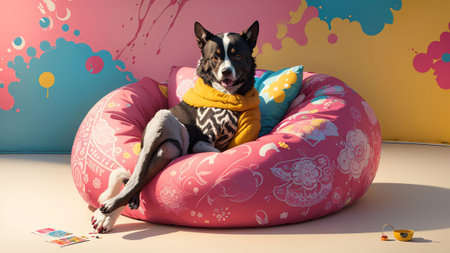 Playful Bean Bag Chair in Pop Art Style. AI Generated.の素材