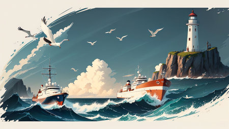 Coast Guard Buoy in the Open Sea. AI Generated.の素材