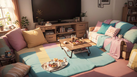 A Cozy Living Room for National Lazy Day. AI Generated.の素材