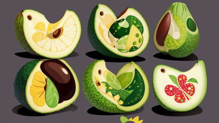 Celebrate National Avocado Day with these Adorable Avocado Shaped Stickers. AI Generated.の素材